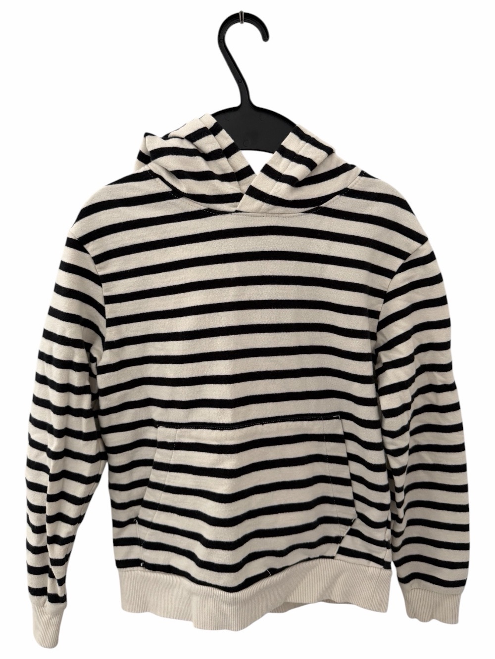 H&M Black and Cream Striped Hooded Pullover - Kids size 6/7